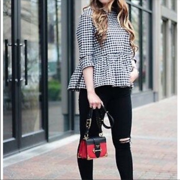 Victoria Beckham for Target plaid blue‎ top blouse size S career casual peplum - Picture 11 of 16